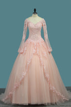 Load image into Gallery viewer, 2024 Ball Gown Long Sleeves V Neck Quinceanera Dresses Tulle With Applique