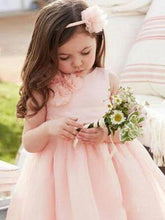 Load image into Gallery viewer, Cute Pink Tulle Flower Girl Dresses with Sash Floor Length, Round Neck Child Dresses SRS15575