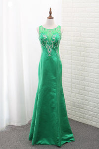2024 Mermaid Satin Scoop Prom Dresses With Embroidery Floor Length