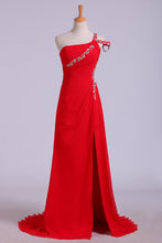 Load image into Gallery viewer, 2024 Prom Dresses Sheath Split Front Floor Length One Shoulder Color Red