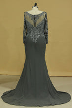Load image into Gallery viewer, 2024 Plus Size Long Sleeves Scoop Beaded Bodice Mermaid Evening Dresses Chiffon &amp; Tulle