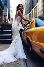 Load image into Gallery viewer, Luxurious Mermaid Long V-neck Wedding Dress with Open Back RS544