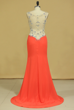 Load image into Gallery viewer, 2024 V Neck Prom Dresses Sheath Spandex Sweep Train With Beading