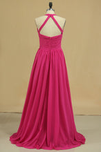Load image into Gallery viewer, 2024 Chiffon Bridesmaid Dresses A Line Halter With Ruffles Floor-Length
