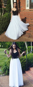 Pretty A-line Black and White Sweetheart Neck Long prom Dress RS421