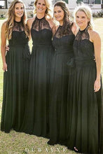Load image into Gallery viewer, A-Line Long Black Lace Chiffon Bridesmiad Dresses Bridesmaid Gowns