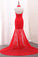 2024 Mermaid High Neck Prom Dresses Lace With Slit Sweep Train