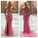 Sexy Mermaid Beaded See Through Long V-Neck Pink Custom Prom Dresses RS958