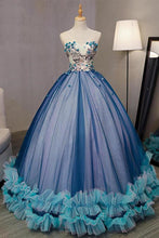 Load image into Gallery viewer, Ball Gown V Neck Sleeveless Appliqued Tulle Prom Dress Hot Quinceanera SRSP46YC47P
