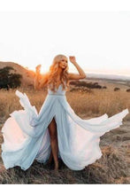 Load image into Gallery viewer, Sexy Split Beach Simple Wedding Dresses Chiffon Long Prom Dress