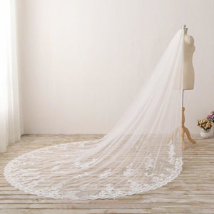 3M Long Embroidered Lace Appliques Tulle Cathedral Veil for Wedding Wedding Veil RS869