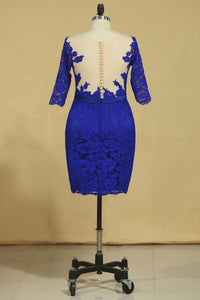 2024 Plus Size Scoop Sheath Half Sleeve With Sash Dark Royal Blue Lace Mother Of The Bride Dresses