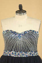 Load image into Gallery viewer, 2024 Dark Navy A Line Prom Dresses Sweetheart Beaded Bodice Tulle Zipper Up