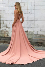 Load image into Gallery viewer, 2024 Sexy Open Back High Neck A Line Satin Court Train Evening Dresses