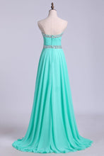 Load image into Gallery viewer, 2024 Prom Dresses A Line Floor Length Sweetheart Chiffon With Rhinestone