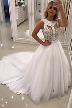 Load image into Gallery viewer, 2024 A Line Scoop Wedding Dresses Tulle With Applique And Beads Court Train