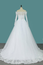 Load image into Gallery viewer, 2023 Boat Neck A Line Long Sleeves Wedding Dresses Tulle With Applique