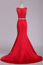 Load image into Gallery viewer, 2024 Bateau Prom Dresses Mermaid Two Pieces Satin &amp; Lace With Beading
