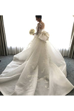 Load image into Gallery viewer, 2023 Mermaid Long Sleeves Tulle Wedding Dresses With Applique Court Train Detachable