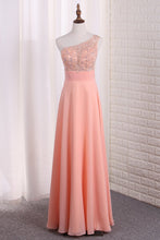 Load image into Gallery viewer, 2023 Chiffon One Shoulder A Line Prom Dresses With Applique Sweep Train