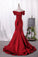 2024 Mermaid Satin Off The Shoulder With Sash And Slit Sweep Train Evening Dresses
