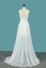 Load image into Gallery viewer, 2024 V Neck Chiffon Prom Dresses Sheath With Beads And Slit Court Train