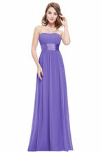 Load image into Gallery viewer, Chiffon Sweetheart Neck A Line Sleeveless Wedding Bridesmaid Long Evening Festive Party Dress