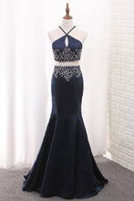 Load image into Gallery viewer, 2024 Mermaid Two-Piece Satin Spaghetti Straps Prom Dresses With Beading