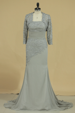 Load image into Gallery viewer, 2024 3/4 Length Sleeve Mother Of The Bride Dresses Strapless With Applique Sweep Train