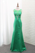 Load image into Gallery viewer, 2024 Scoop Satin Mermaid Prom Dresses With Embroidery Floor Length