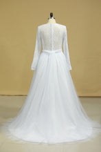 Load image into Gallery viewer, 2024 Plus Size Long Sleeves Wedding Dresses Scoop A Line Tulle &amp; Lace Sweep Train