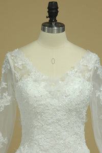 2024 V Neck Long Sleeves Wedding Dresses With Applique Organza Open Back