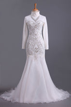 Load image into Gallery viewer, 2024 Sweetheart Beaded Bodice Sheath/Column Wedding Dress With Organza Skirt