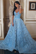 Load image into Gallery viewer, 2023 Sweetheart Prom Dresses A Line Lace With Ruffles Court Train