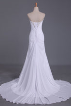 Load image into Gallery viewer, 2023 Wedding Dresses Sweetheart Sheath With Beads And Ruffles Chiffon Court Train