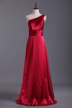 Load image into Gallery viewer, 2024 Burgundy/Maroon One Shoulder Bridesmaid Dresses Floor Length A Line