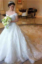 Load image into Gallery viewer, Amazing Off The Shoulder Ivory Lace Tulle Long Wedding Dresses Bridal Dresses