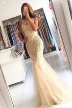 Load image into Gallery viewer, 2024 Prom Dresses Scoop Beaded Bodice Tulle Sweep Train Mermaid