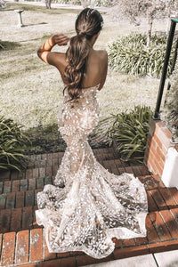 Sexy Mermaid Backless Sweetheart Strapless Prom Dress With Appliques, Long Party Dresses SRS15337