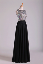 Load image into Gallery viewer, 2024 Scoop Prom Dresses A-Line Beaded Tulle Bodice Pick Up Long Chiffon Skirt