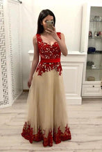 Load image into Gallery viewer, 2023 Tulle A-Line Straps  Prom Dresses WIth Appliques Floor Length