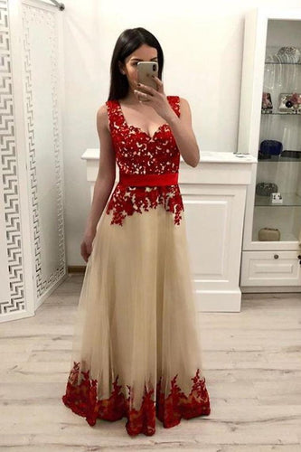 2024 Tulle A-Line Straps Prom Dresses WIth Appliques Floor Length
