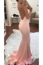 Load image into Gallery viewer, 2023 New Arrival Halter Open Back Satin With Slit Mermaid Evening Dresses