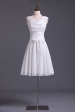 Load image into Gallery viewer, 2024 V Neck A Line Dress With Sash Pick Up Chiffon Skirt Knee Length