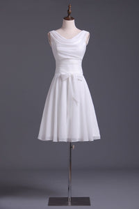 2024 V Neck A Line Dress With Sash Pick Up Chiffon Skirt Knee Length