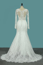 Load image into Gallery viewer, 2024 Scoop Mermaid Wedding Dresses Long Sleeves Lace With Applique