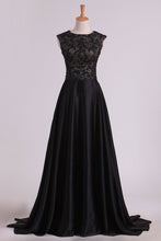 Load image into Gallery viewer, 2024 A Line Prom Dresses Scoop Cap Sleeves Floor Length Satin