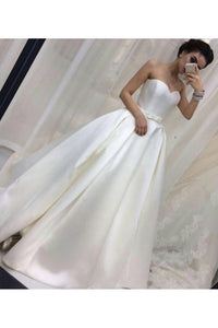 2024 Sweetheart Satin Wedding Dresses A Line With Sash