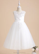 Load image into Gallery viewer, A-Line With Tea-length Sleeveless Beading/Flower(s) Meghan Tulle/Lace Dress - Flower Girl Scoop Flower Girl Dresses Neck