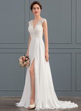 Load image into Gallery viewer, Train Wedding Sweep Wedding Dresses Chiffon A-Line Split Front With Lace Anya V-neck Dress
